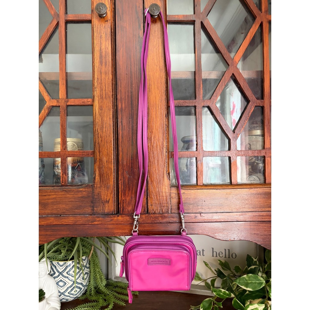 Vera Bradley Pink‎ Faux Leather Crossbody Wallet Bag Butterfly Lining Orchid